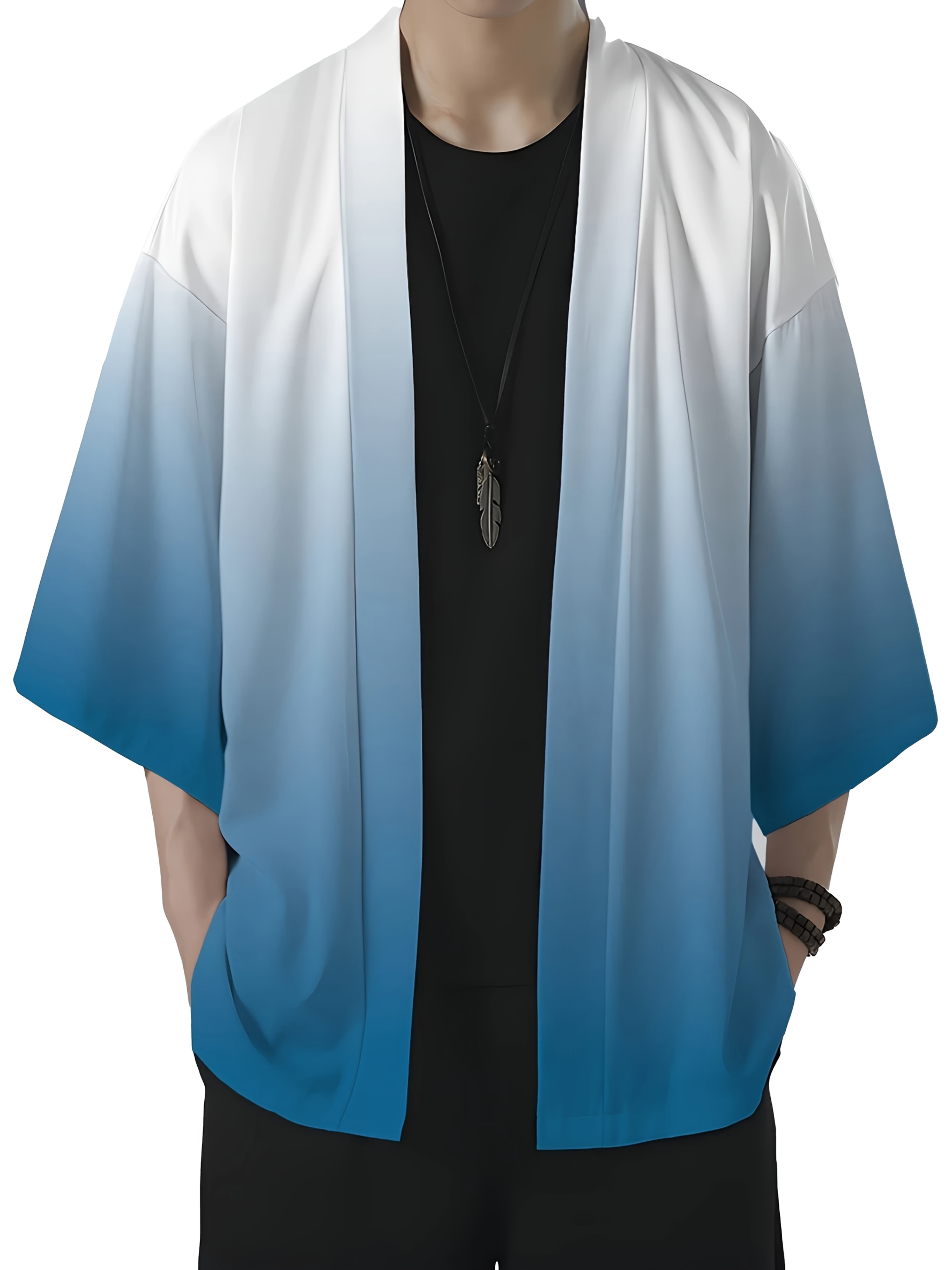 Kimono ample imprimé dégradé pour hommes, vêtements de plage décontractés d'été, ouvert sur le devant, Style Kimono en Polyester léger, Streetwear