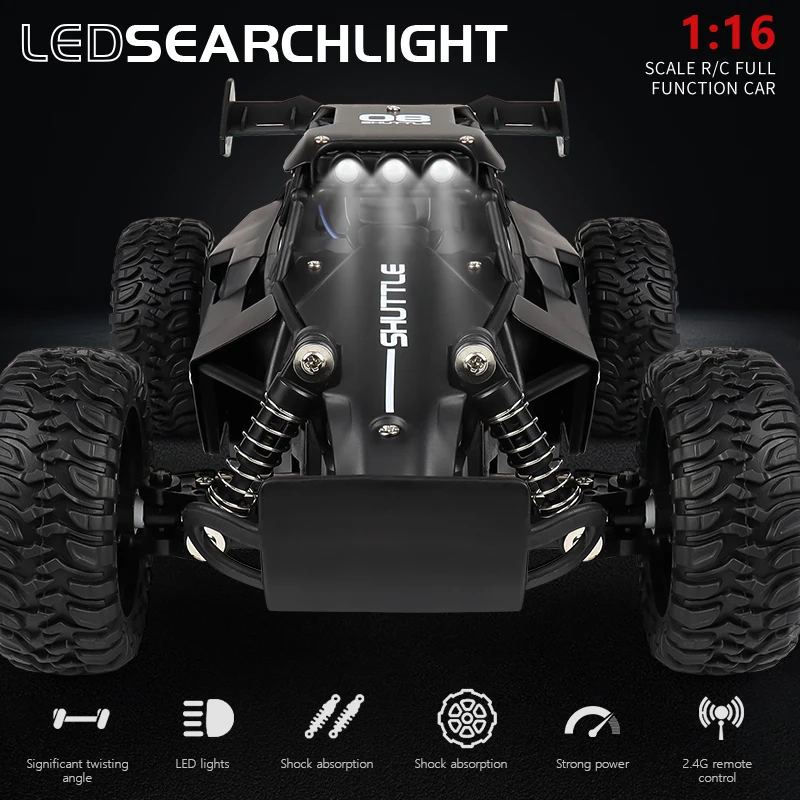 Nuova auto RC 1:16 2WD con luce a LED 2.4G 20KM/H ad alta velocità fuoristrada arrampicata telecomando auto giocattolo regali per ragazzi ragazze bambini
