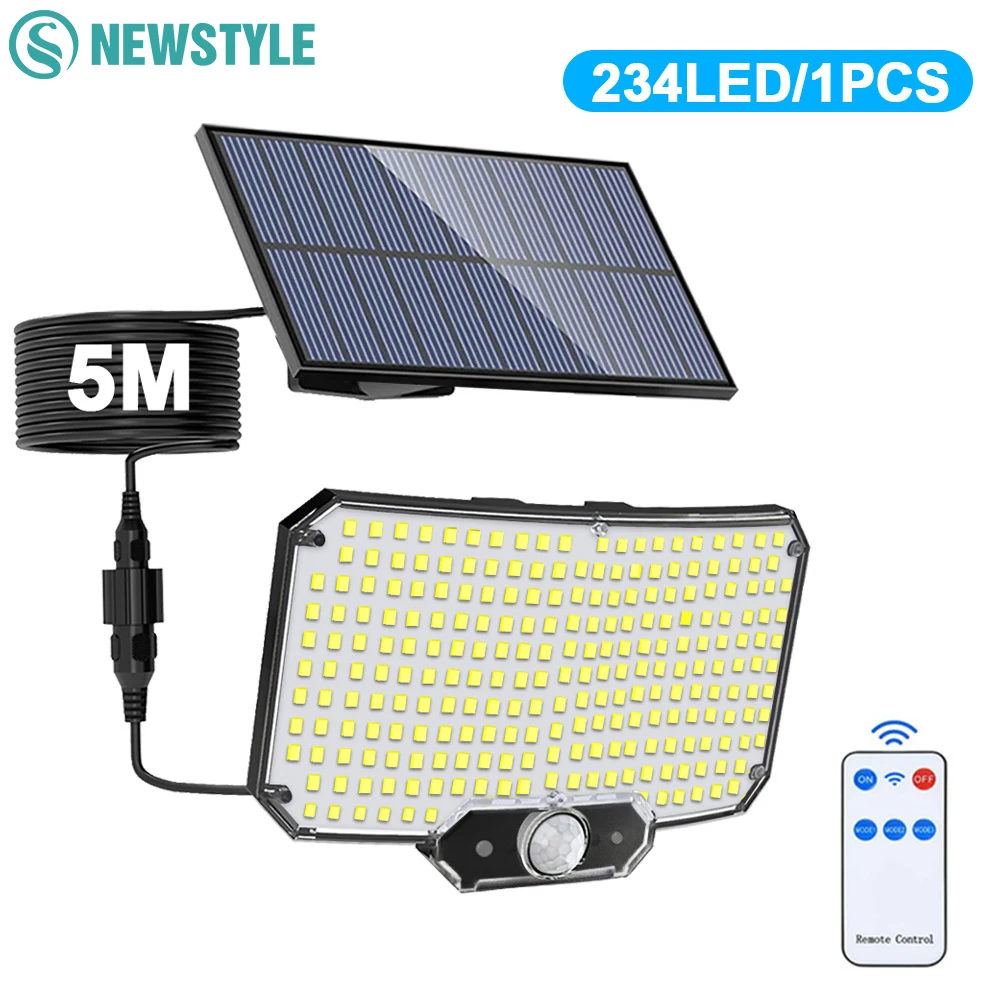 Solarne światła bezpieczeństwa LED czujnik ruchu na zewnątrz 234/280/226LED światło halogenowe IP65 wodoodporna dzielona kinkiet zasilany energią słoneczną 3 tryb