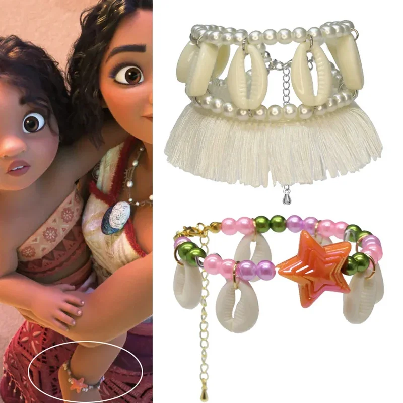 Moana 2 tobillera collar niñas mujeres Disney Anime tobillo cadena collar niños Cosplay borla tobillo ornamento joyería de moda juguete para regalo