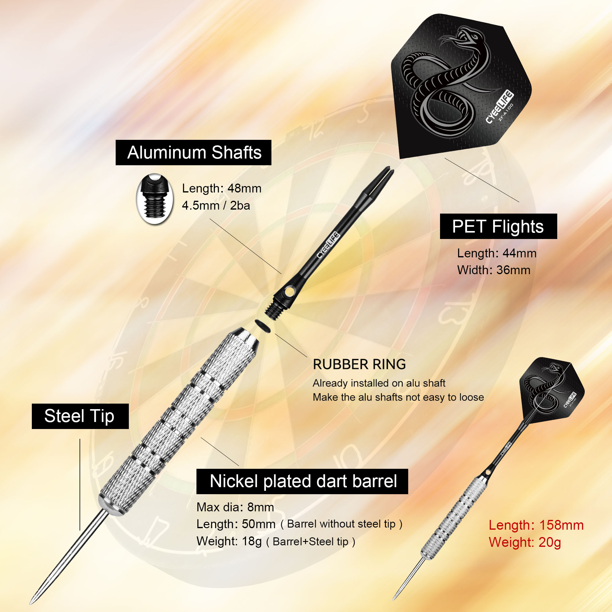 CyeeLife 3 個 20 グラムプロフェッショナルフライングダーツ鋼針先端ダーツスポーツ屋外屋内エンターテイメントゲームアクセサリー