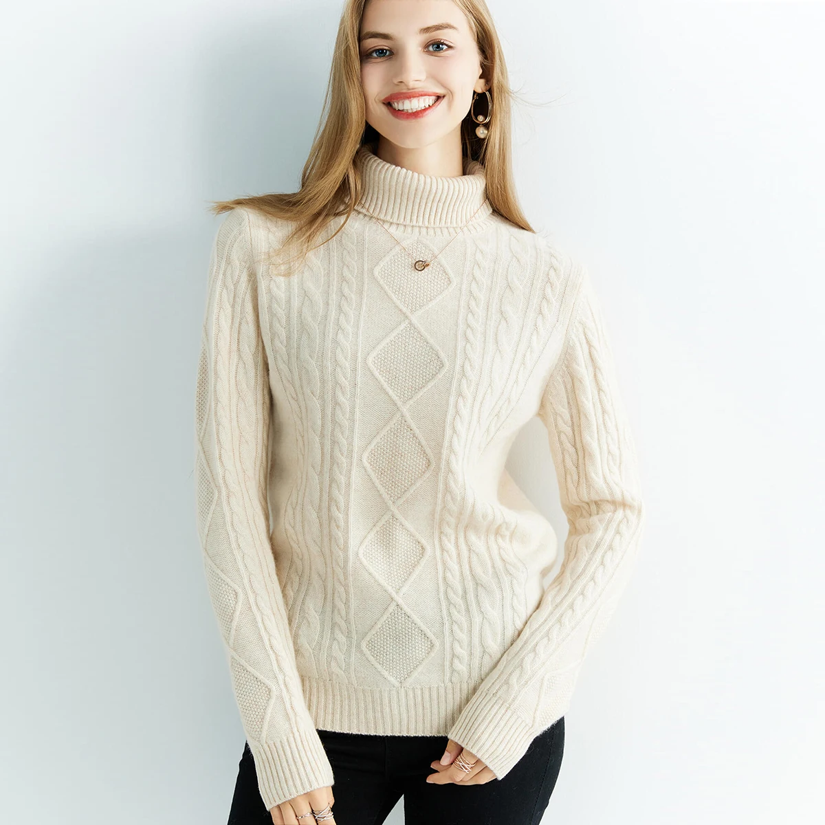 Kaschmirpullover Damen Strickpullover 100 % Merinowolle Rollkragen Langarm Strickpullover 2022 Winter Herbst Pullover Kleidung