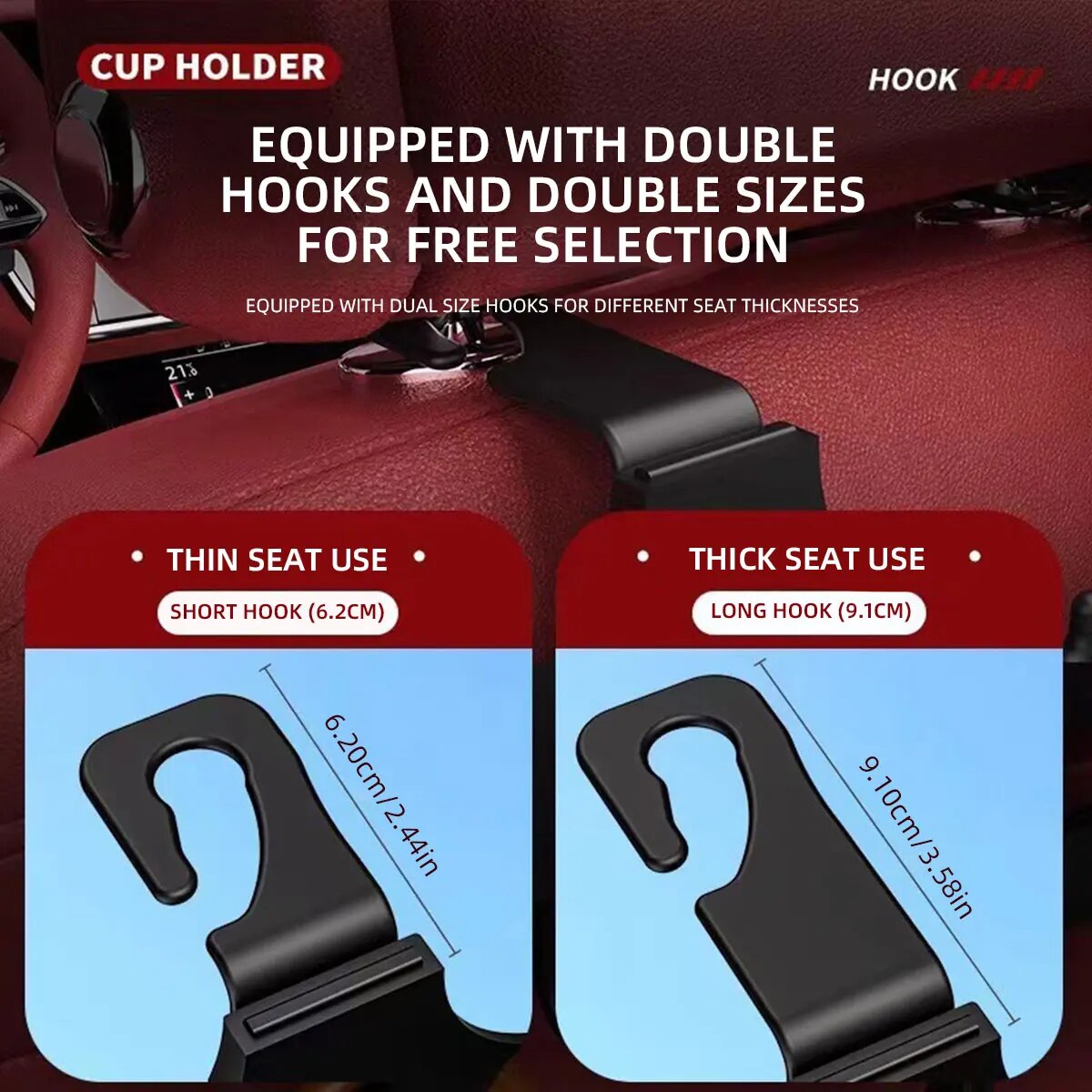 2 ชิ้นรถที่นั่ง Headrest Hook Hanger จัดเก็บ Universal พร้อมถ้วยสําหรับกระเป๋าถือ Fit Universal รถอุปกรณ์เสริม