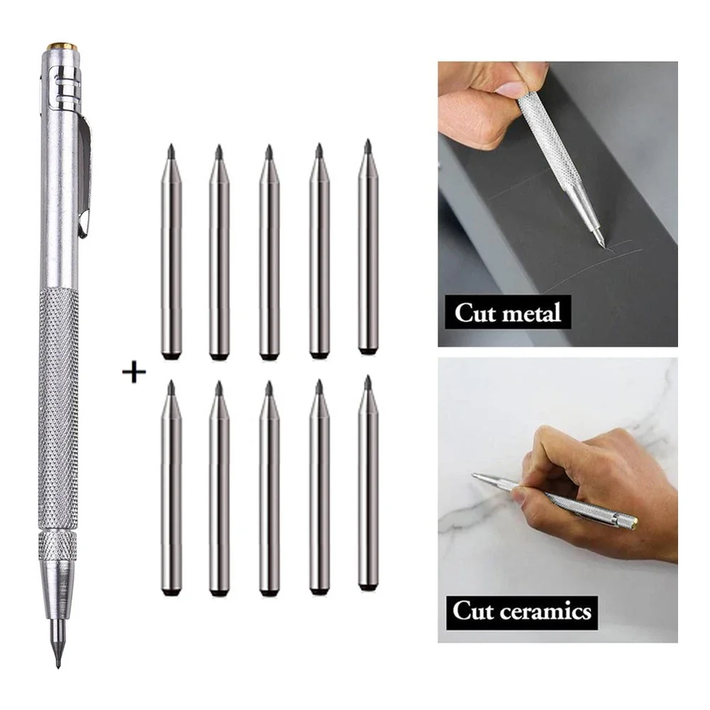 11 pçs liga scribe caneta carboneto scriber caneta metal madeira telha de vidro corte marcador lápis metalurgia ferramentas manuais