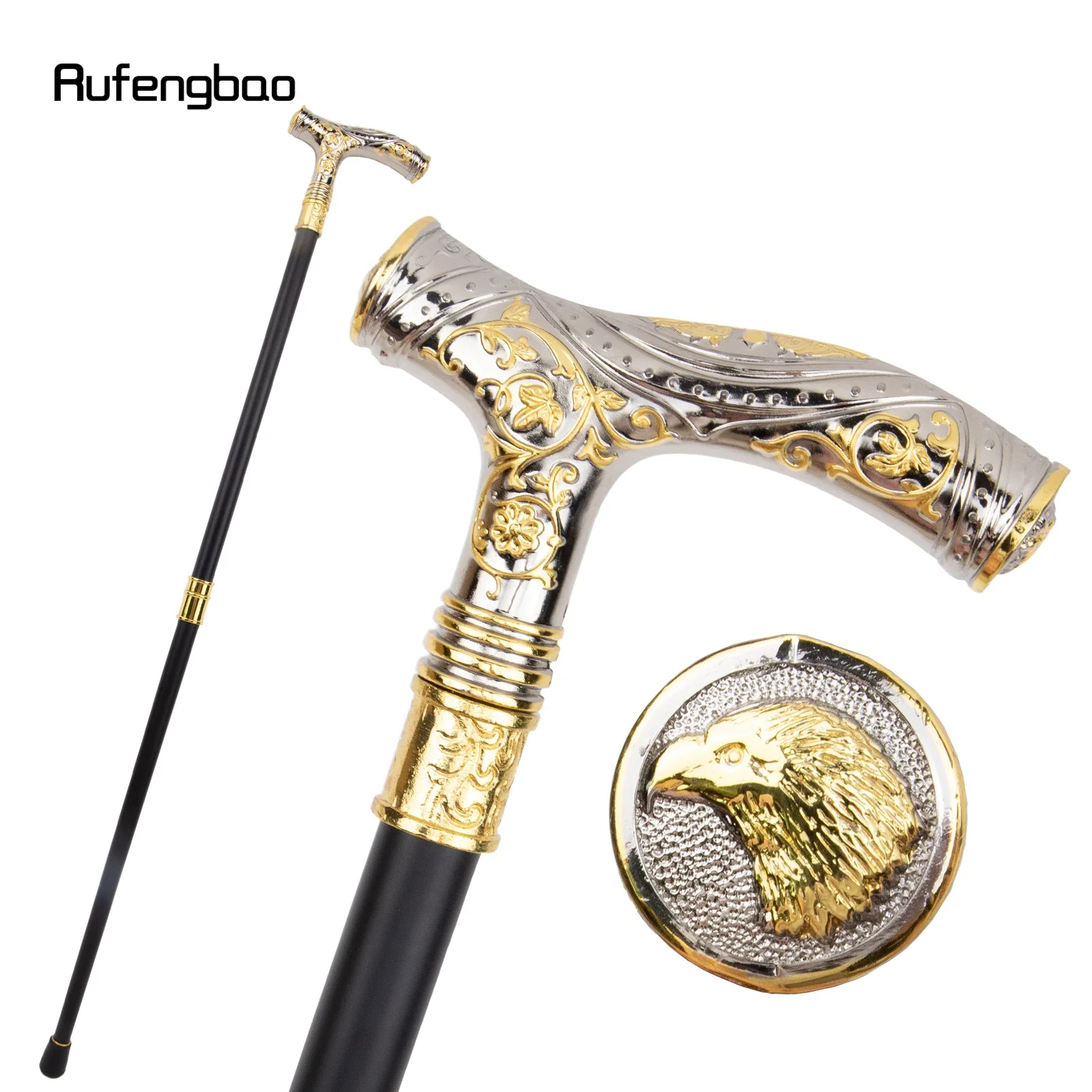 Bastón para caminar con cabeza de Águila Blanca Dorada, tótem de flores, bastón de alivio, perilla de Crosier de Caballero, 93cm