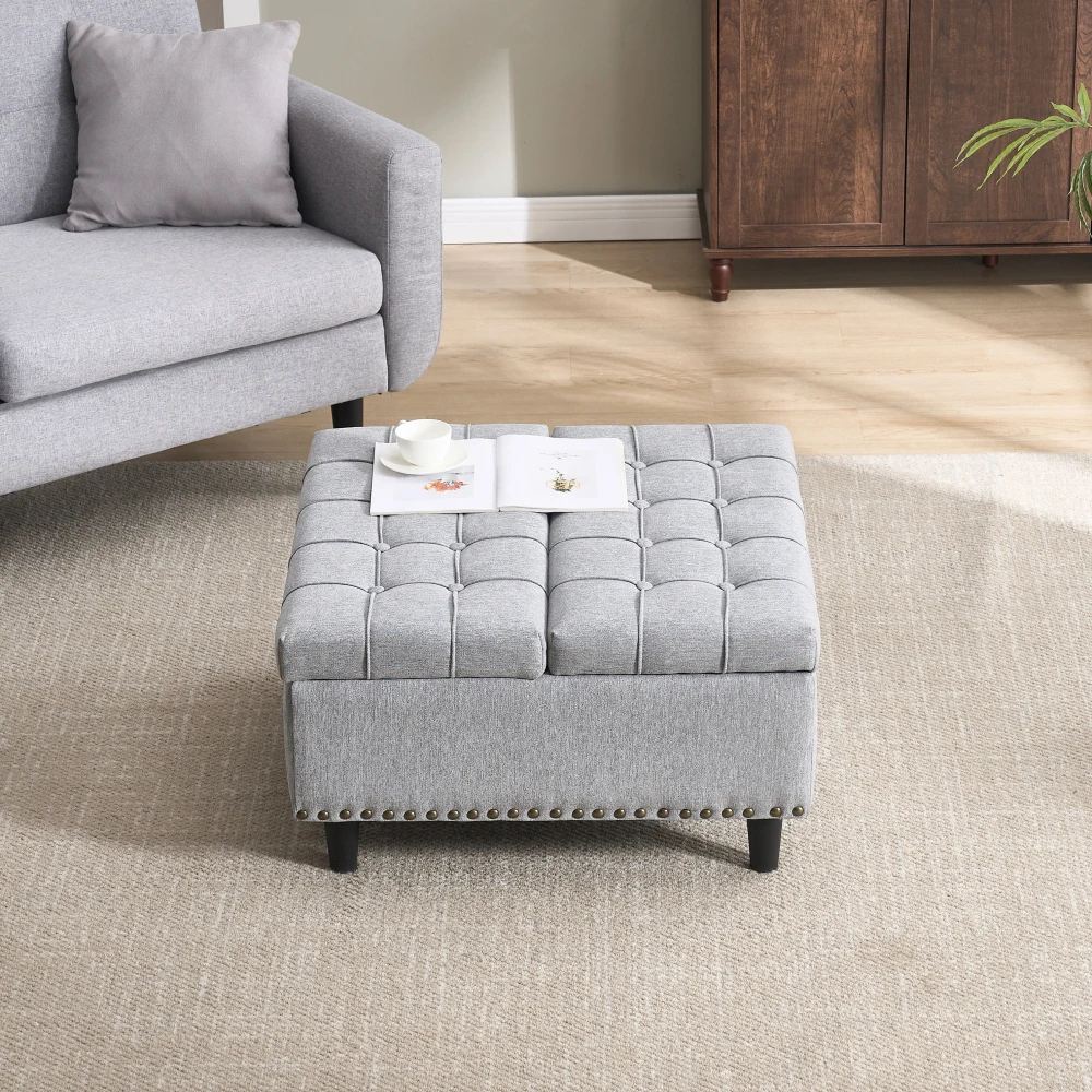 Cadeira de armazenamento quadrada grande, banco elevável com espaço de armazenamento, adequado para sala de estar, quarto, sala de trabalho, caixa de armazenamento acolchoada