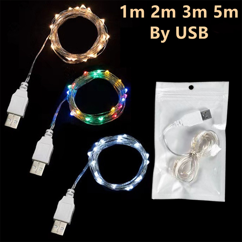 USB LED String Lights Copper Silver Wire Garland Light 1/2/3/5M Waterproof Fairy Lights Party Decoration For Christmas Wedding
