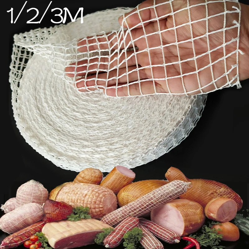 Red de algodón para carne de 2/3 metros, rollo de salchichas y jamón, red para perritos calientes, cuerdas de carnicero, herramientas de embalaje de salchichas y tocino, herramienta de cocina