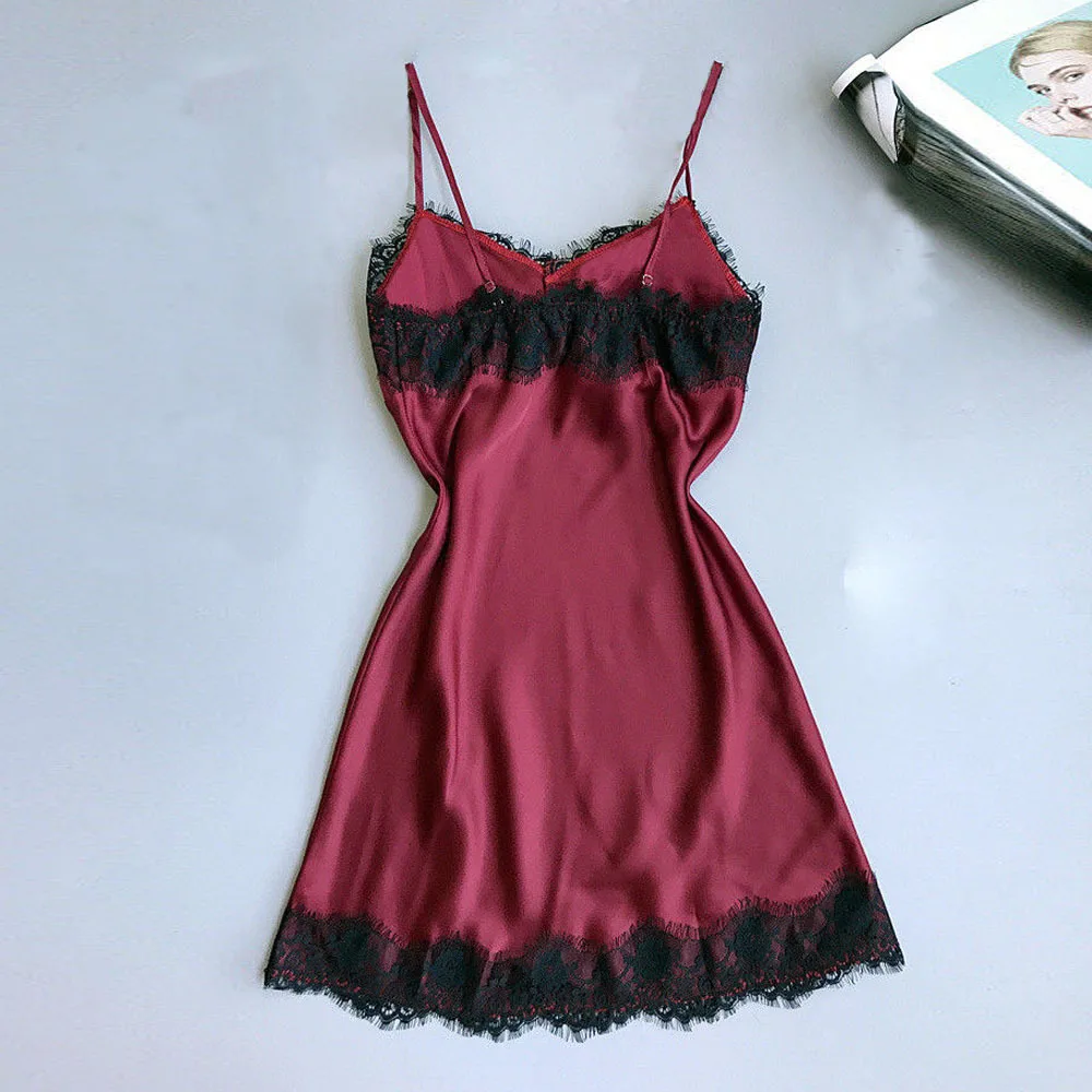 Pijamas de casa para mujer, pijamas sexis con tirantes de encaje y cuello en V disponibles en varios colores, ropa de dormir Sexy para mujer