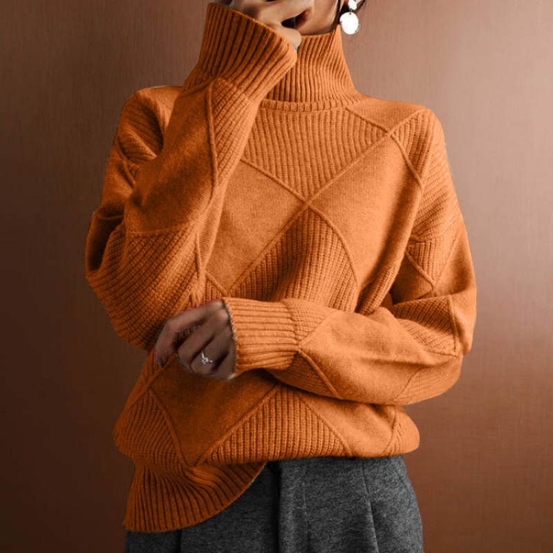 Women's Solid Color Loose Pullover Knitted Sweater Autumn Winter New Sweater Top Women's Long Sleeve High Collar Warm Sweater