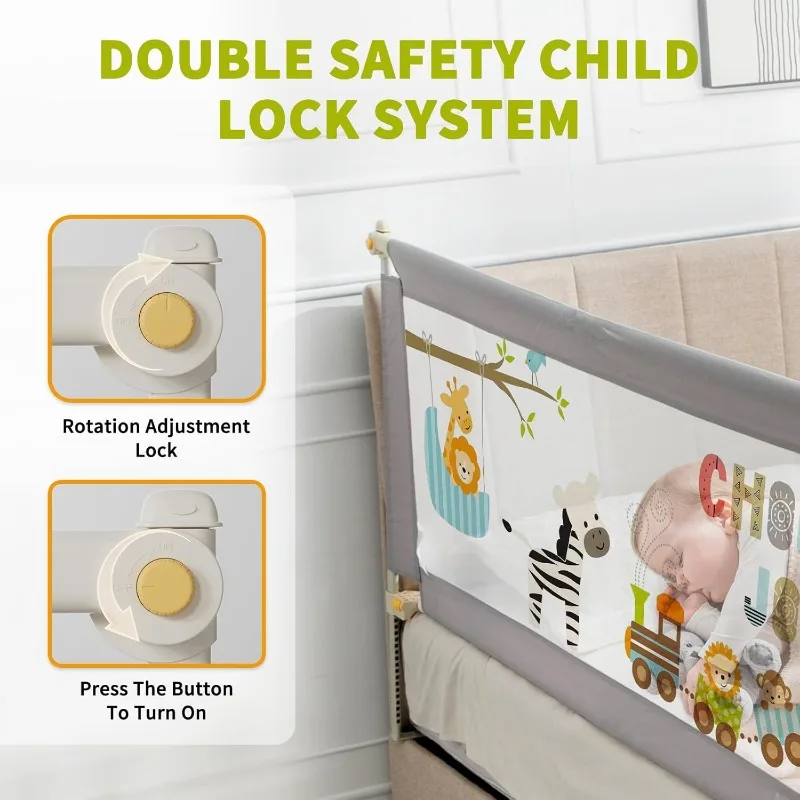Bed Rails for Queen Bed, 3 PCS Baby Bed Rail Guard for Kids, 25 Height Levels Adjustable Bed Fence 3 in 1 Foldable Bed Guardrail