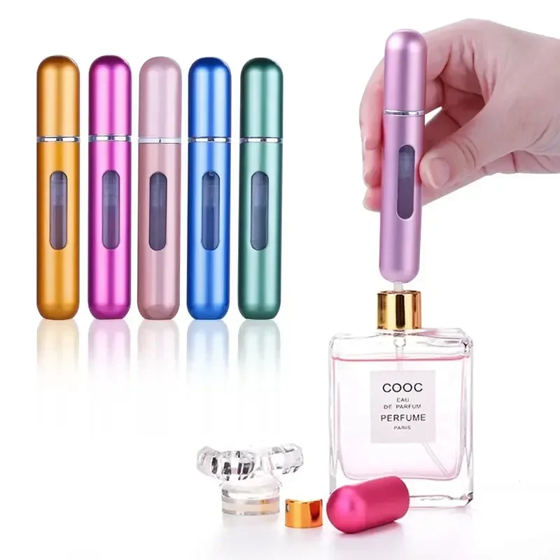 Botella rellenable de Perfume con carga inferior de 5ml, contenedor de líquidos para cosméticos, dispensador de embotellado en aerosol, cabezal de prensa portátil para viaje