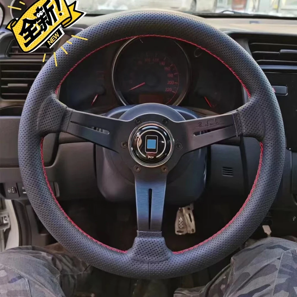 Volante Universal de carreras de coches de cuero con radios de aluminio de 13 pulgadas y 325mm, volante deportivo de deriva de maíz profundo, línea roja