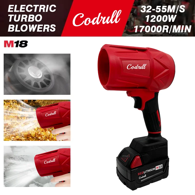 For 18V Milwaukee Cordless Air Blower 800G Thrust Brushless Turbo Fan Violent Fan Handheld Dust Blowing Tool