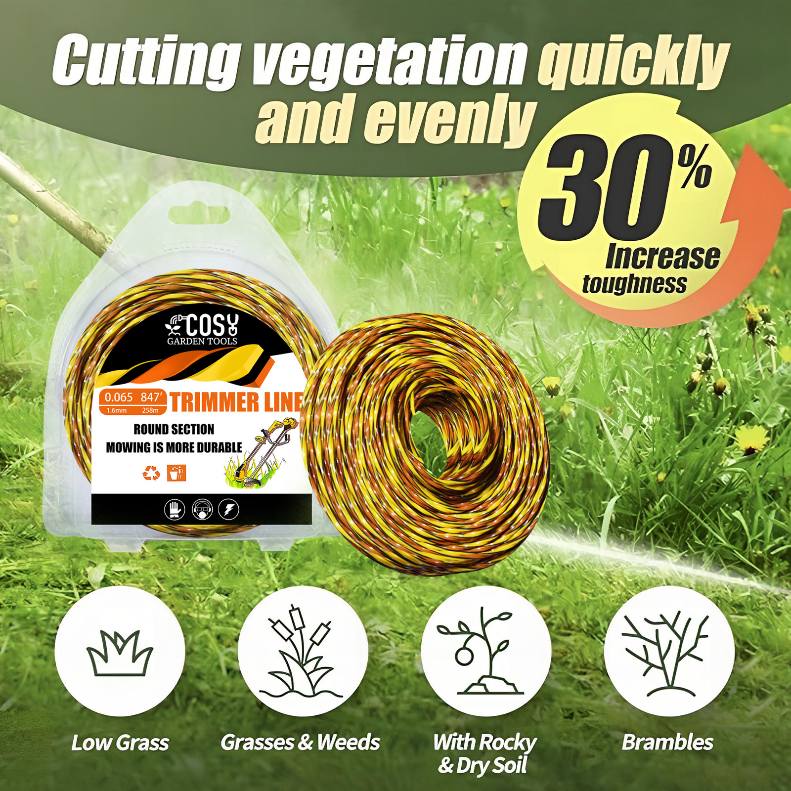 1 rollo 2,4/2,7/3,0mm Nylon Tricolor cortadora de césped línea de desbrozadora cabezal cortacésped cuerda cortadora de alambre línea de desbrozadora