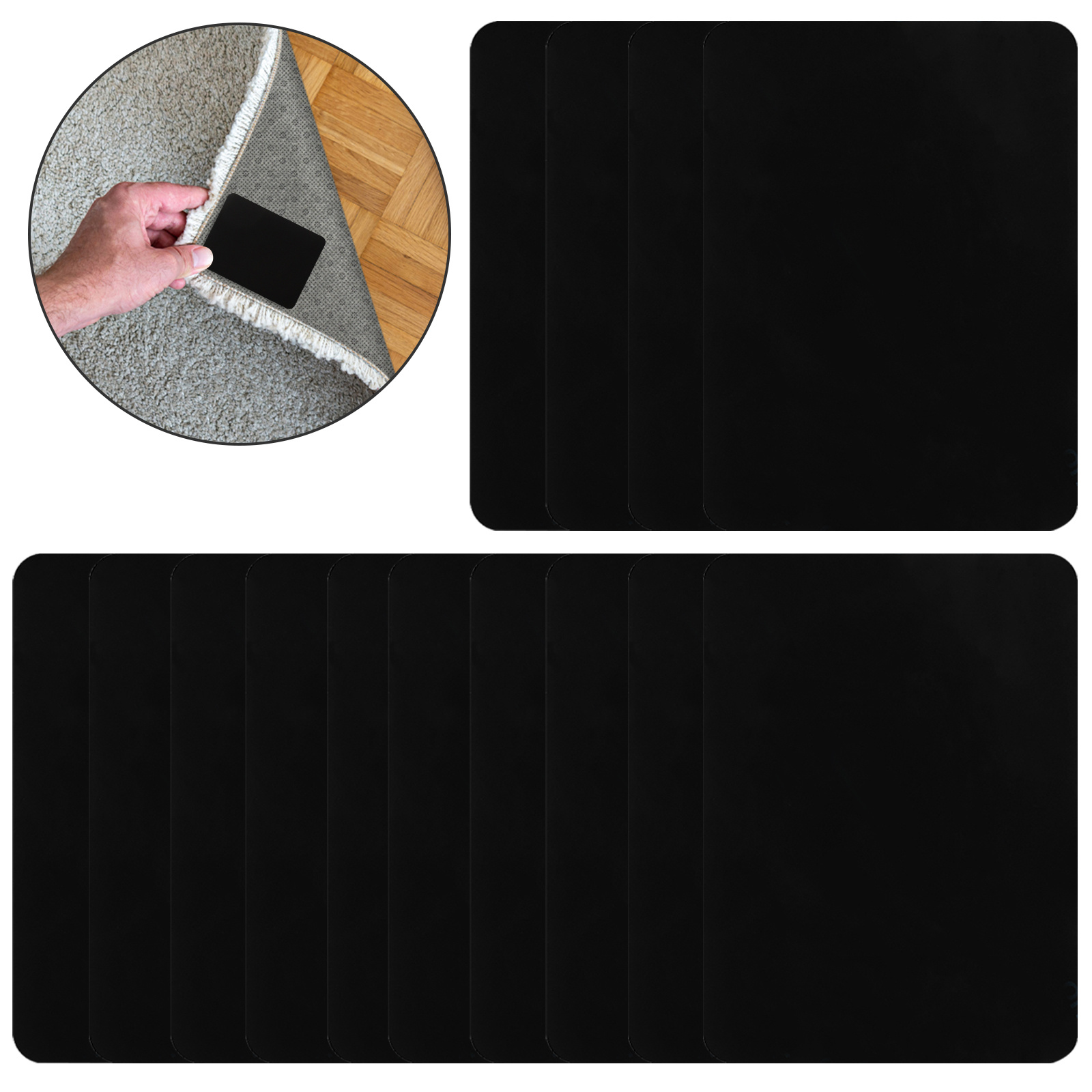 12 pçs anti curling tapete almofadas antiderrapante tapete adesivos lavável fita para área tapetes telha de madeira pisos laminados