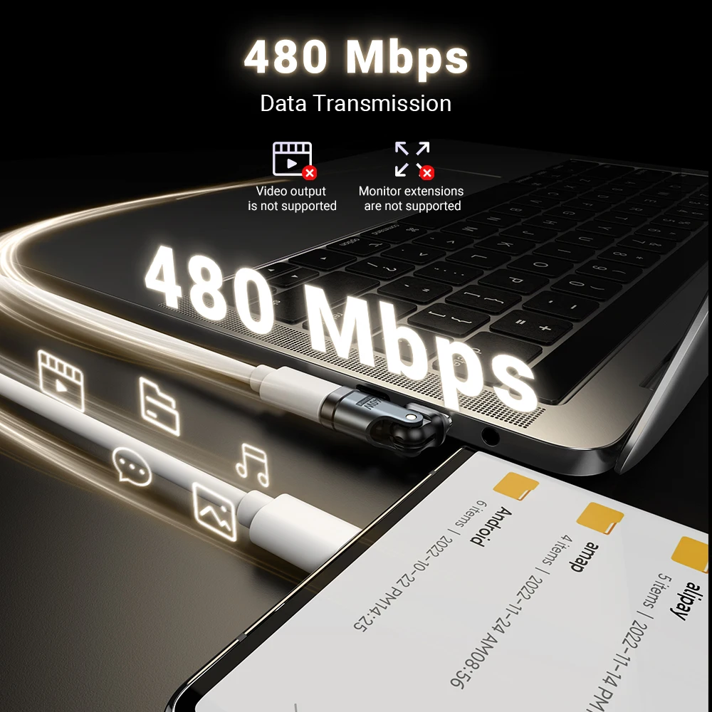 Adattatore AUFU USB C OTG da 240 W Convertitore da maschio a femmina di tipo C a ricarica rapida 5A per iPhone MacBook Laptop Adattatore a gomito da 180 gradi