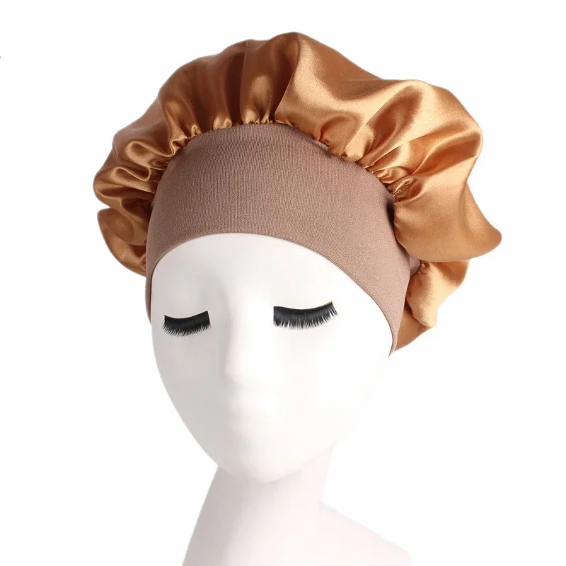 Gorro para dormir liso de satén de alta elasticidad, gorro para el cuidado del cabello, gorro de dormir multicolor reutilizable para mujer, accesorios para dormir en casa, 1 Uds.