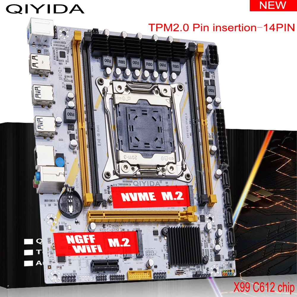 QIYIDA X99 Motherboard LGA2011-3 Slot SATA3.0 USB3.0 NVME M.2 NGFF WIFI Unterstützung DDR4 Speicher und Xeon E5 V3 V4 Prozessor TPM14PIN