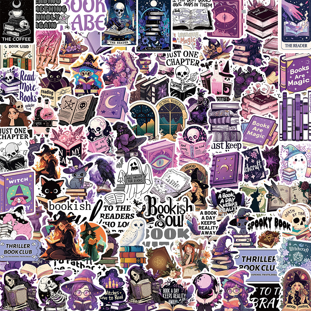 10/30/50/100pcs Purple Bookish Stickers for Notebook Luggage Stationery Waterproof Decoration Graffiti Decals Cool Sticker Packs