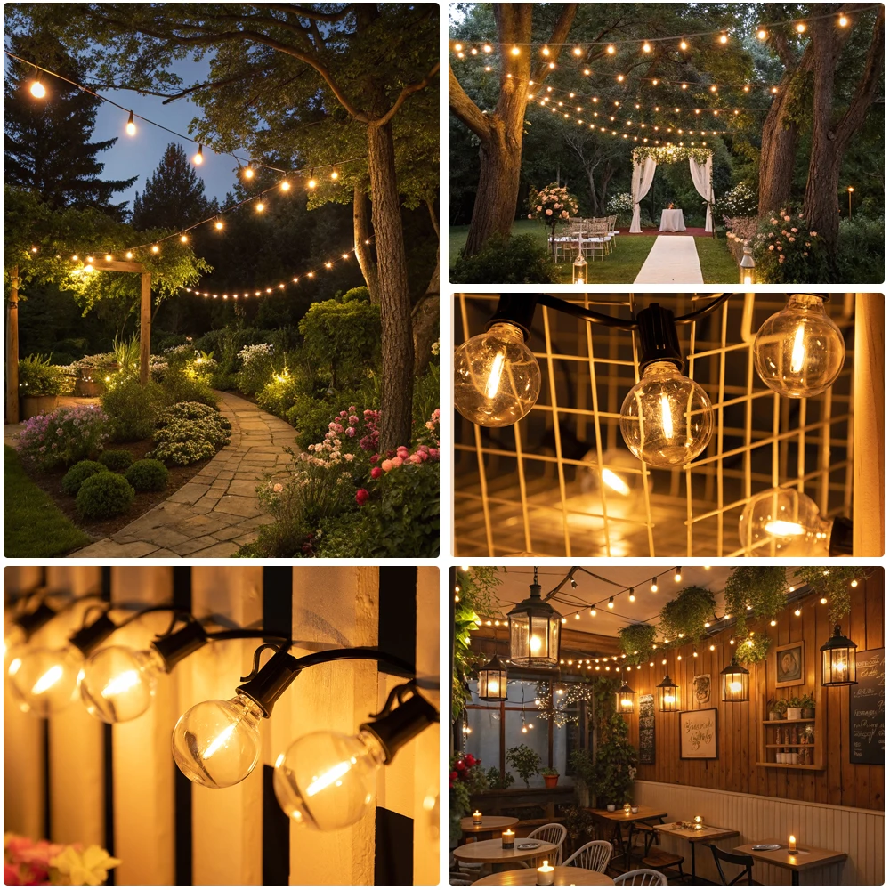 Plastica G40 Uscita luce esterna 12V String Light Impermeabile infrangibile Ghirlanda Luci Campeggio Giardino Decorazione festa Luci