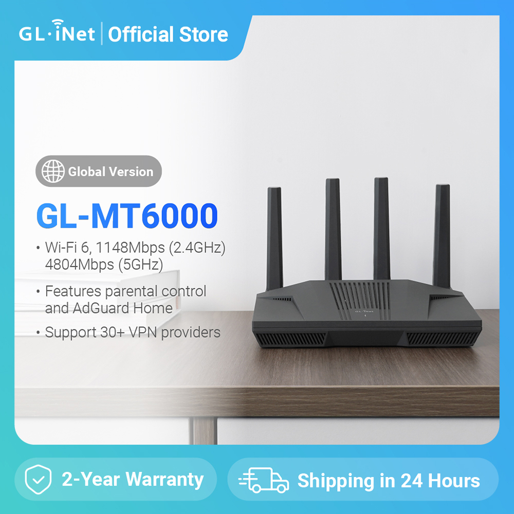 GL.iNet Flint 2 (GL-MT6000) enrutador doméstico y de oficina, tecnología Wi-Fi 6 de 8 transmisiones, OpenWrt, puertos Ethernet de 2,5G, control parental