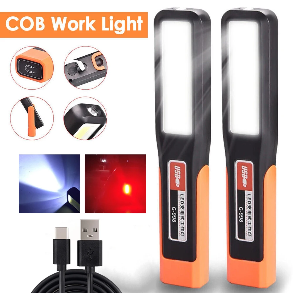 Luz LED de trabajo con imán, iluminación de mantenimiento, linterna, lámpara mecánica de garaje para coche, luz de mantenimiento de coche COB con gancho
