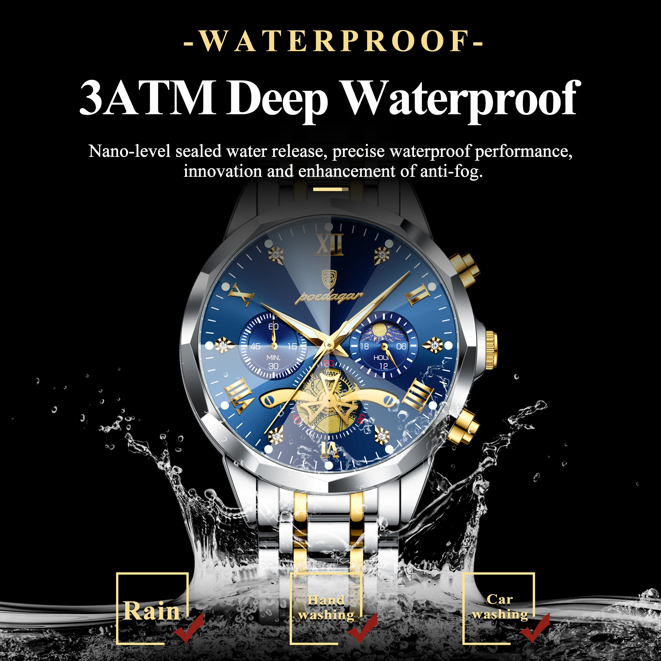 Reloj POEDAGAR de lujo para hombre, Reloj de pulsera Original resistente al agua con cronógrafo luminoso para hombre, relojes de cuarzo de acero inoxidable para hombre