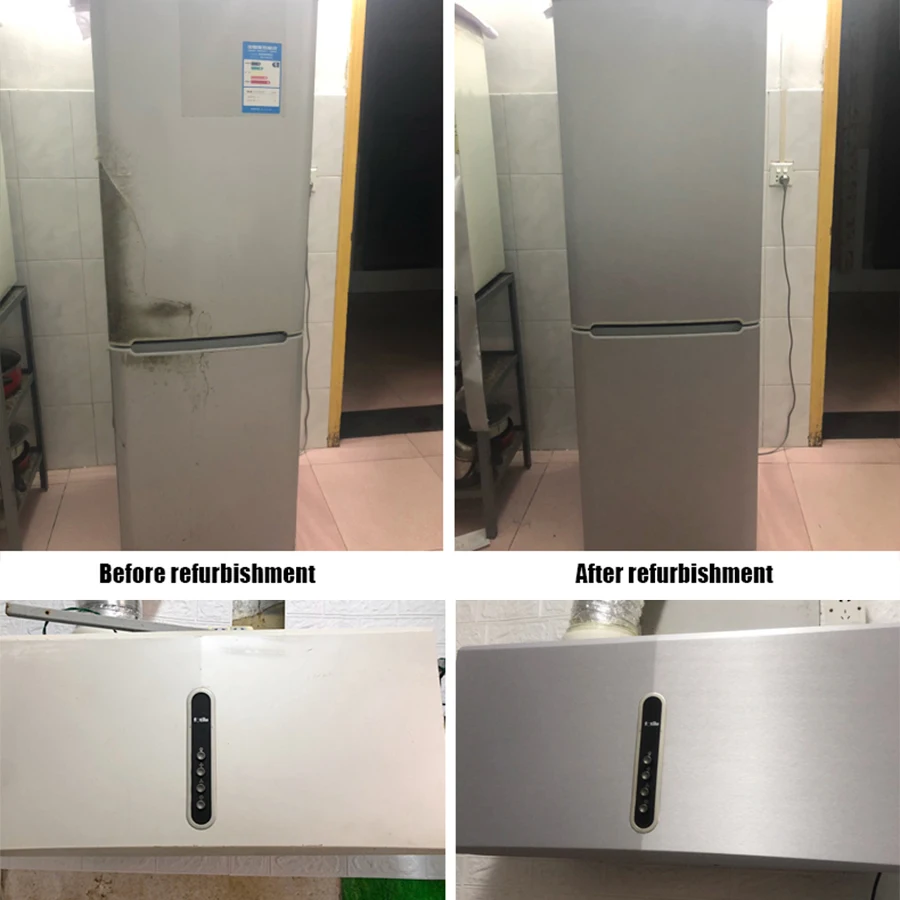 Self-กาวกันน้ําตู้แช่แข็งRefurbishedตู้ครัวCooktopสติกเกอร์ลิฟท์วอลล์เปเปอร์โลหะแปรงฟิล์ม