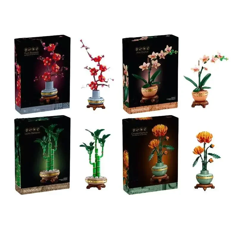 2025 nuevo ramo 10343 10344 10368 10369 orquídea bambú crisantemo flor de ciruelo bloques de construcción DIY flores juguete para chico adulto