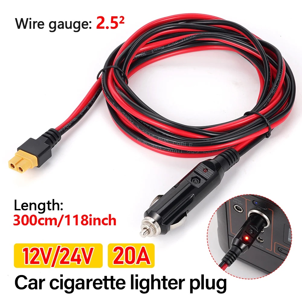 XT60 14AWG Przedłużacz samochodowy z wtyczką zapalniczki 10FT Ładowarka samochodowa i przewód adaptera do generatora słonecznego