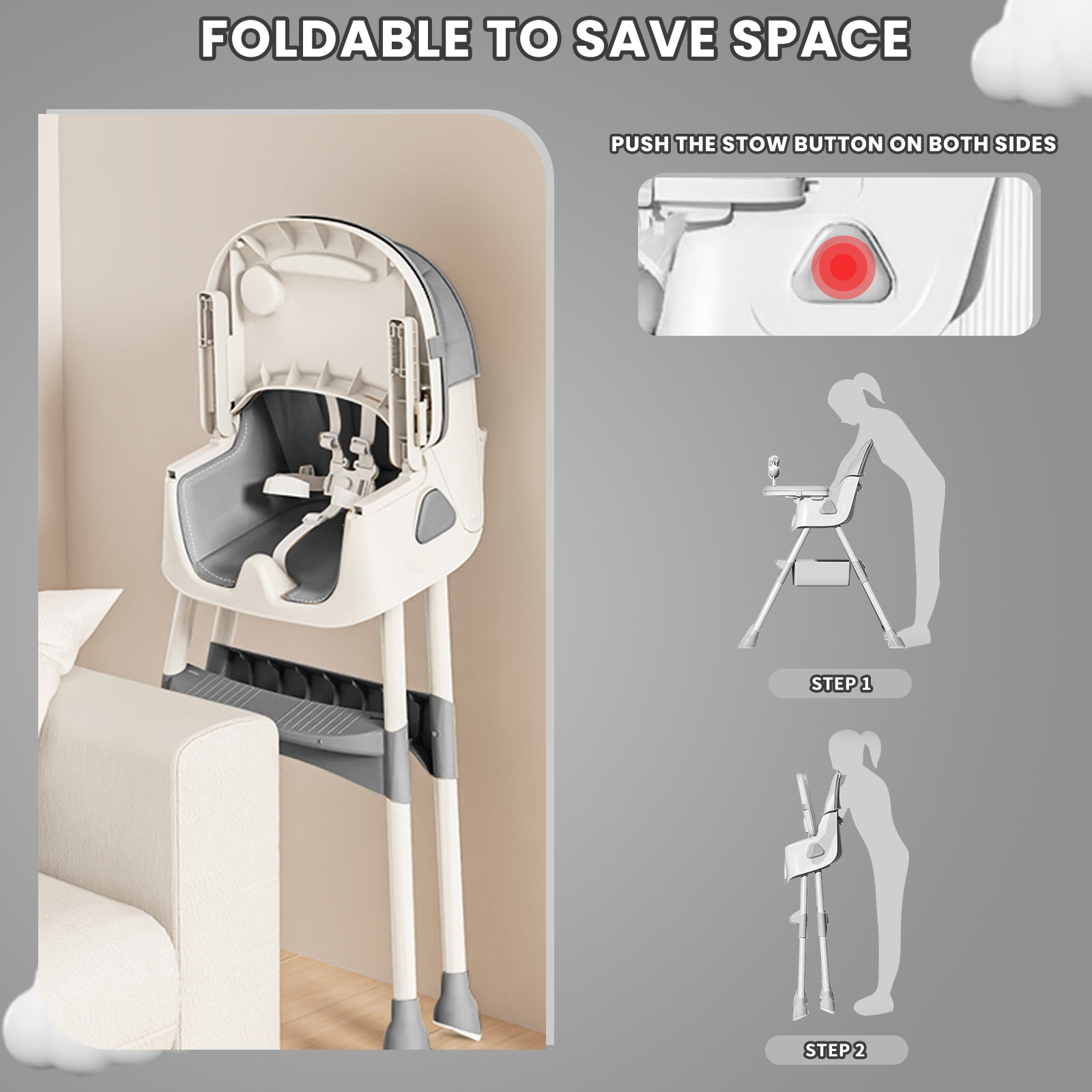UBRAVOO Foldable Baby High Chair 6 Months Plus, with Large Antislip Pad & ToyRack, Easy to Clean Feeding , E500