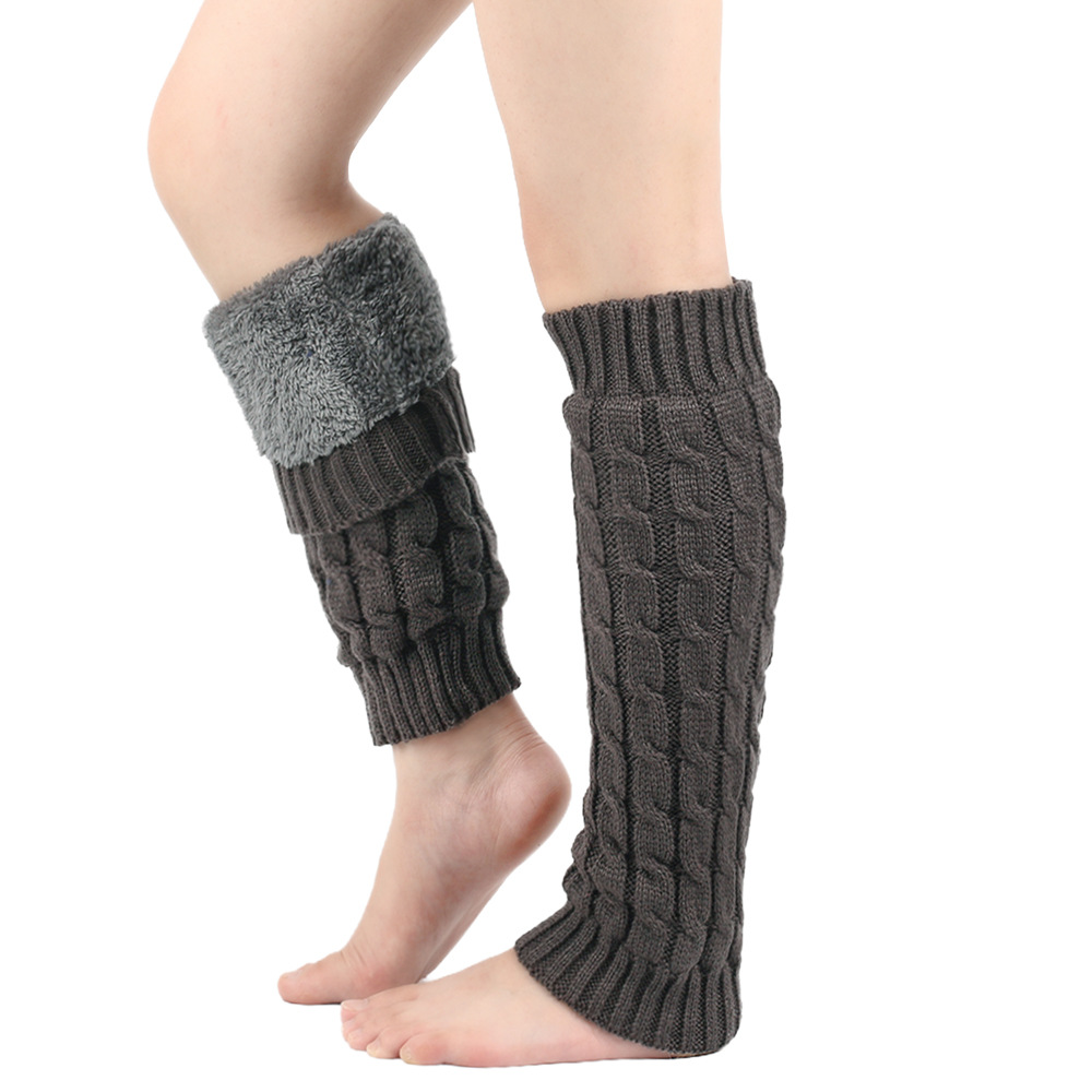 Jacquard Knitted Leg Warmer 1 Pair Solid Color Autumn Winter Womens Knee Cover Length Fleece Warm Leg Sleeve Breathable Casual