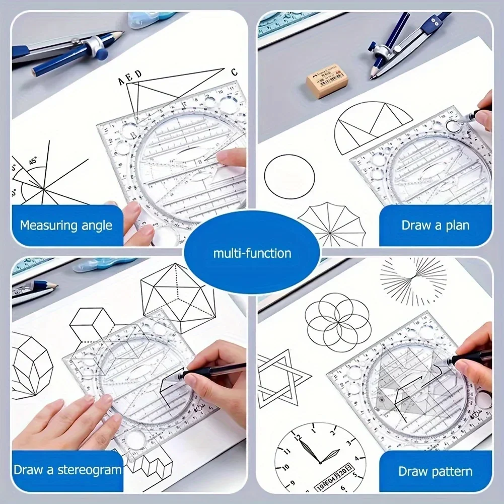1pc/2pcs Multifunctional Rotatable Drawing Template Geometric Measuring Tool for Painting and Art Design, Office & Student Use