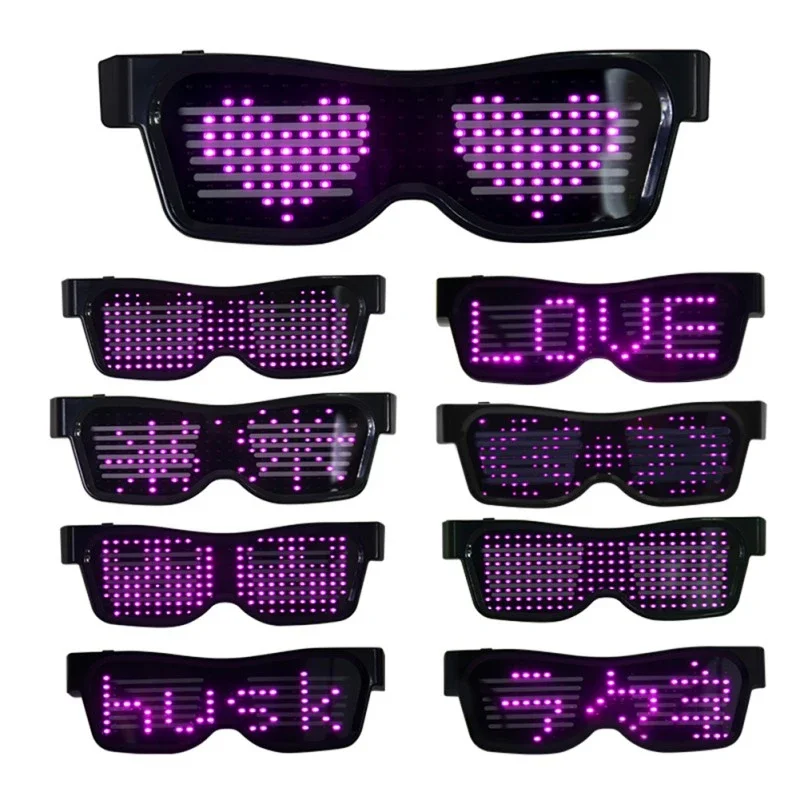 Bluetooth APP Control Led Party Glowing Glasses Programmable Text Display Customized Languages USB Charge Party Carnival Prop
