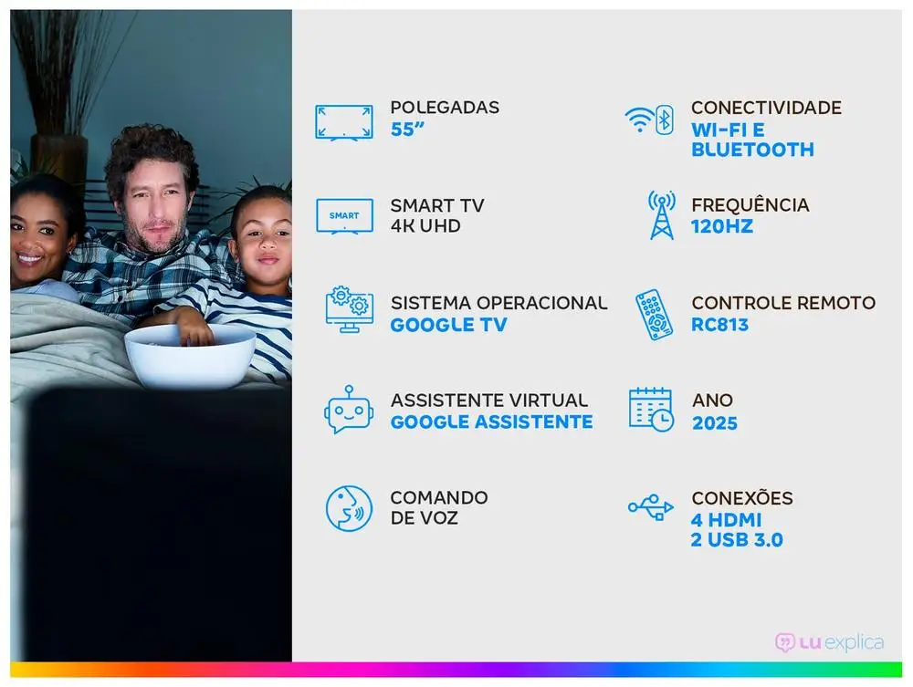 Smart TV 55" TCL 4K UHD MiniLED 55C6K 120Hz Google TV AiPQ Google Assistente 4 HDMI 2 USB