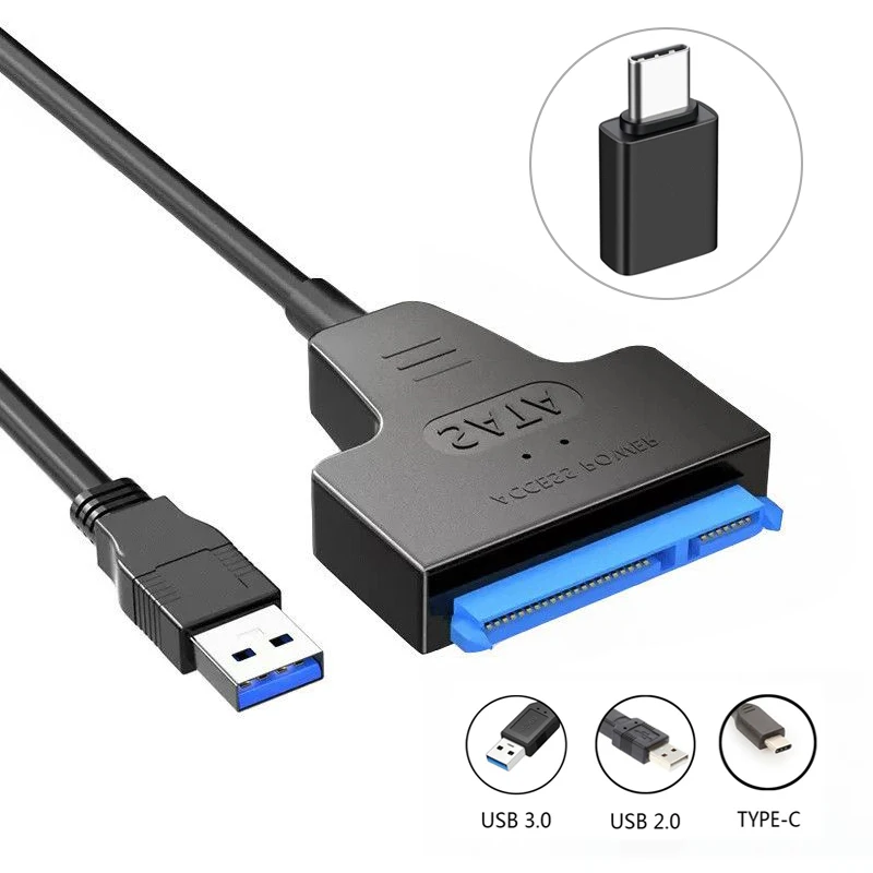 Cable SATA a USB, adaptador de controlador duro USB 3,0/tipo C a SATA III para disco duro HDD/SSD SATA III de 2,5 ", convertidor USB SATA