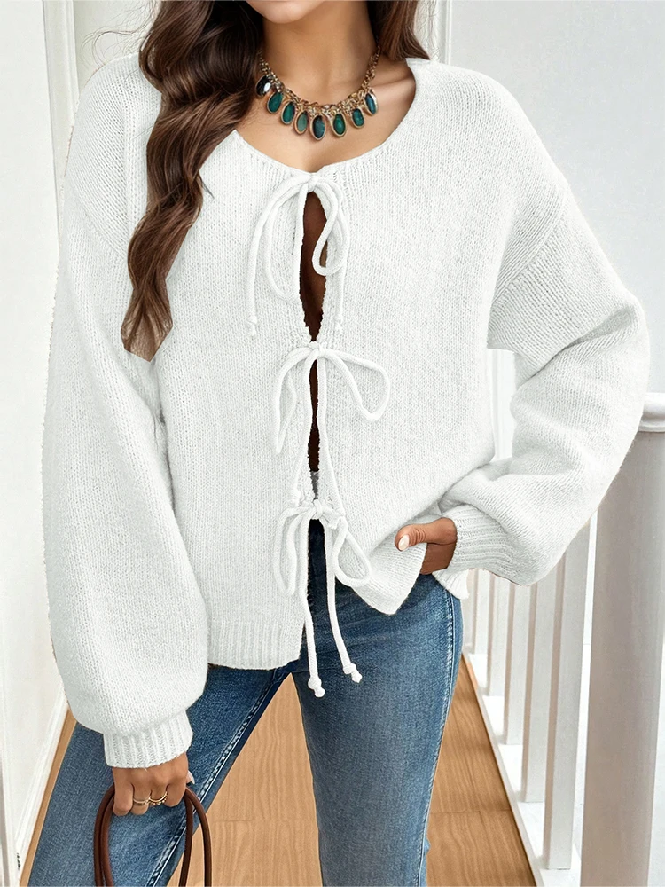 Damen-Pendler-Strickjacke, lässig, locker, einfarbig, V-Ausschnitt, Herbst- und Winter-Cardigan mit 2025, Herbst und Winter, neu