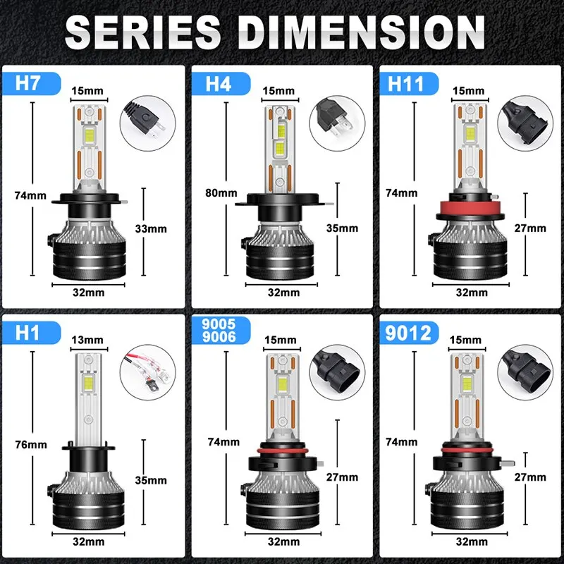 K5C H7 LED 60000LM faros Canbus 8000K H1 H4 H11 9012 HIR2 H8 H9 9005 9006 HB3 HB4 de alta potencia 6000K 5570 chips CSP
