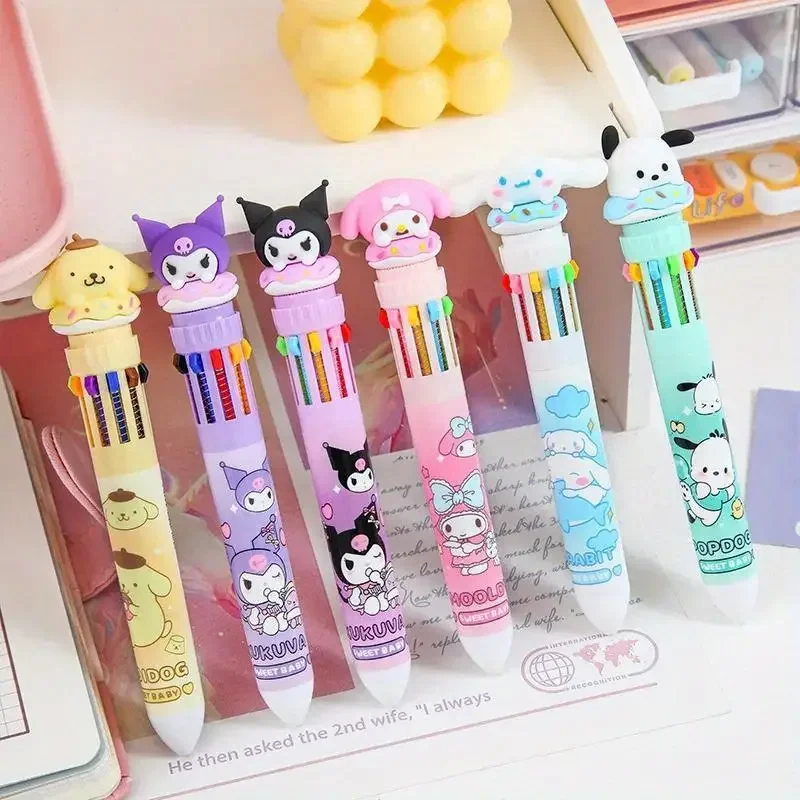 Sanrio Cartoon-Kugelschreiber, 1/6 Stück, Kuromi Hello Kitty Cinnamoroll, 10 Farben, 0,7, Schule, Studenten, Schreibwaren, Zeichnen, Schreibmarkierungsstift