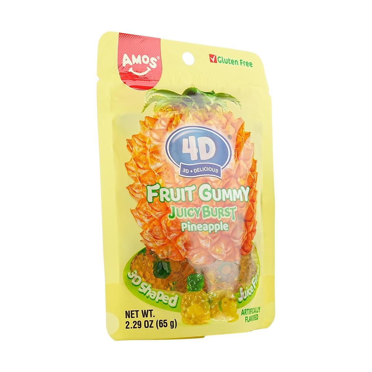 [10Packs] Amos 4D Fruit  Jelly Gummy Candy Juicy Burst Pineapple Gluten-Free 2.29 oz*10Packs