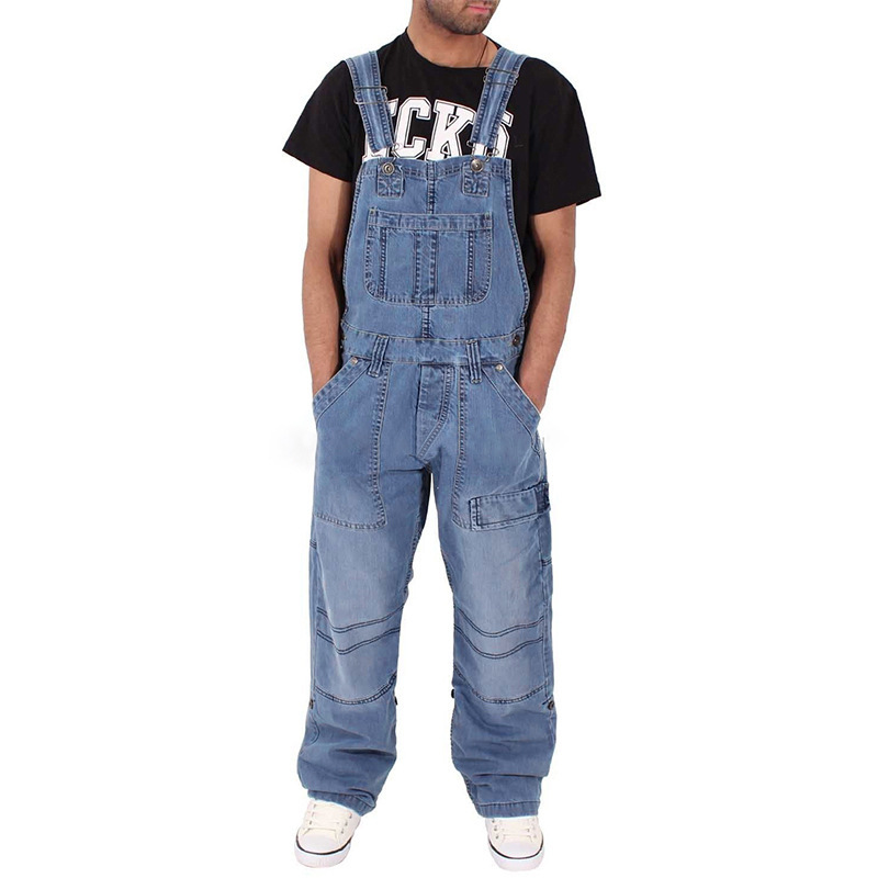Monos para hombre, tirantes de mezclilla, pantalones vaqueros holgados sencillos con múltiples bolsillos, monos holgados lavados de cintura media lisos de gran tamaño, informales 2024