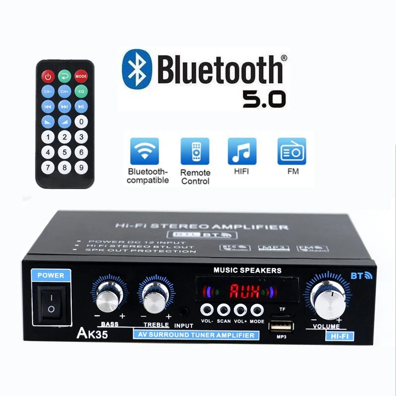 AK35/AK45/AK55 Amplificatori audio Amplificatore digitale Bluetooth per Home Car Karaoke AMPLIFICATORE stereo HiFi a 2 canali FM USB Telecomando