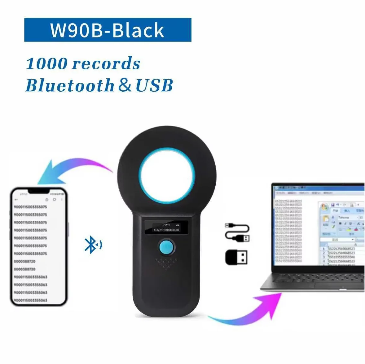 Leitor de microchip bluetooth portátil oled scanner para animais de estimação 134.2khz scanner id para coelho gado gato cão