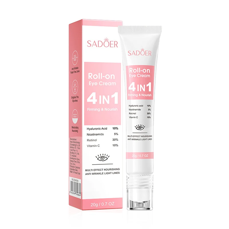 Sadoer 4 em 1 roll-on hidratante creme para os olhos anti círculos escuros sacos de olhos endurecimento hidratante soro de olho cuidados com a pele para beleza olhos