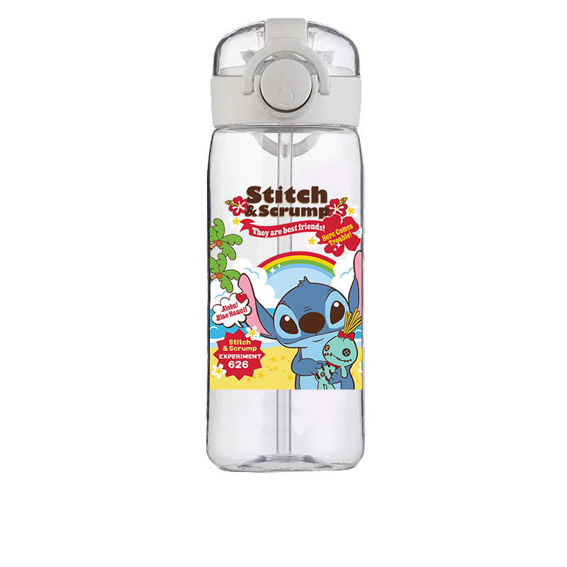 Disney Stitch Cup Boy Girl คุณภาพสูง 400ML ขวดน้ํากีฬากลางแจ้งรั่วน่ารักพลาสติกขวดน้ําโรงเรียนสําหรับเด็ก
