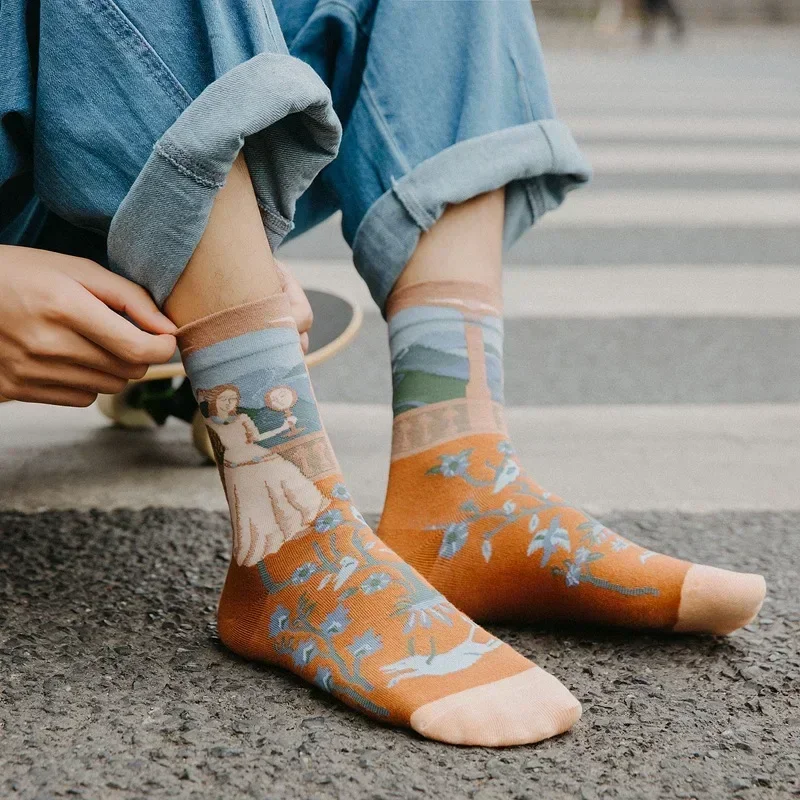 Calcetines largos con estampado de dibujos animados para mujer, moda creativa, novedad personalizada, calcetines de algodón cómodos y cálidos para invierno