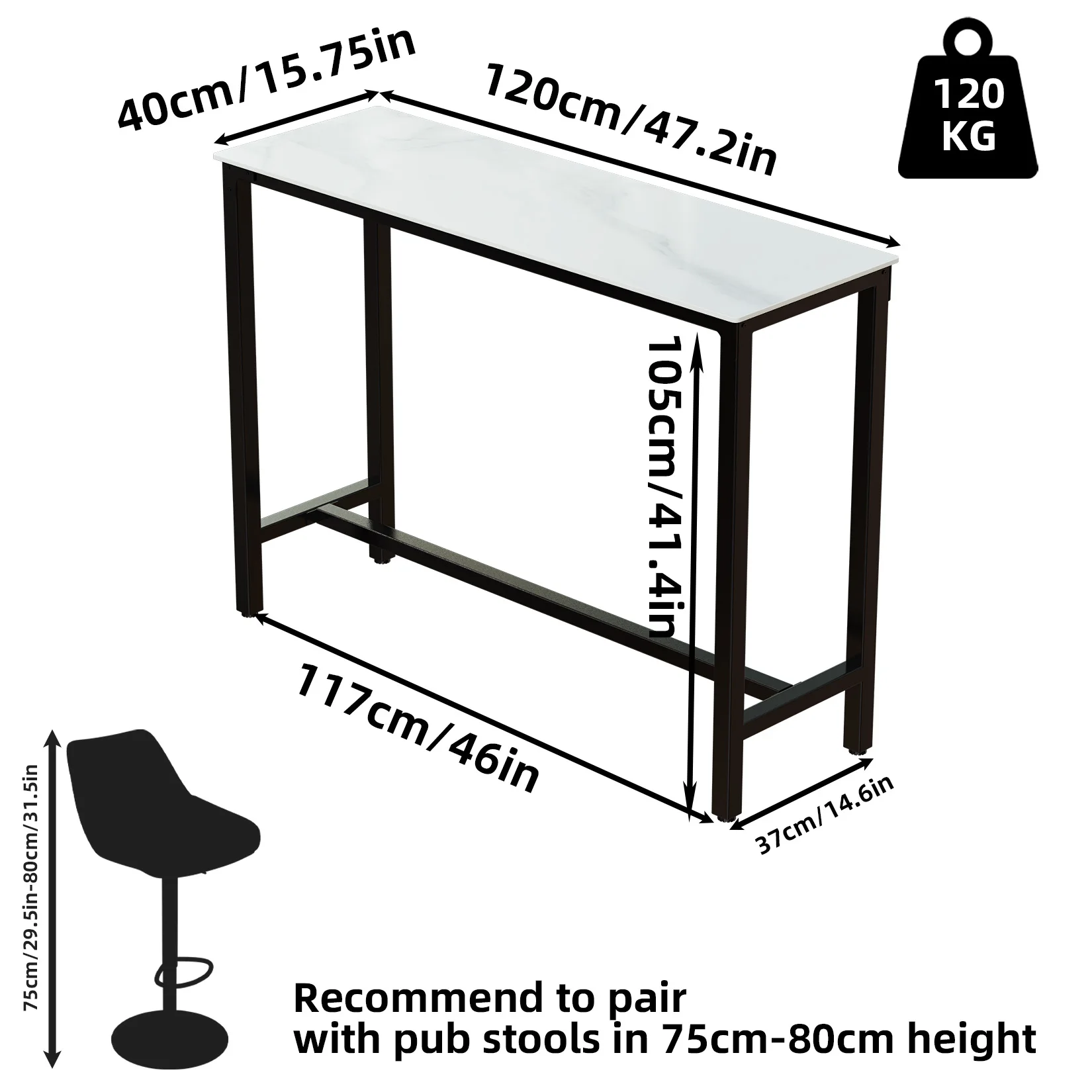 Slate Marble Kitchen Table Bar Table Pub Dining Counter High Table Breakfast Table, 4-6 Person, 120CM Long, Excluding Chairs  ﻿