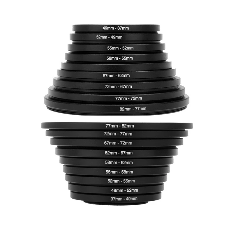 9/18 Pieces Filter Ring Adapter Set Camera Lens Filter Metal Stepping Rings Kit 37-82mm 82-37mm for DSLR Camera Lens Mount Set
