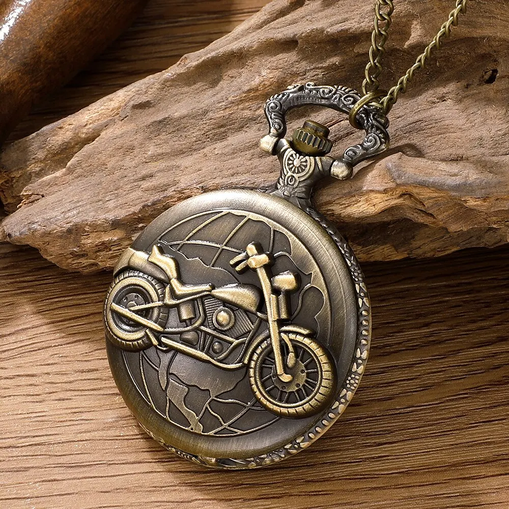 Retro motocykl samochód wzór kwarcowy zegarek kieszonkowy motocykl MOTO projekt wisiorek łańcuszek zegarek Fob prezenty dla mężczyzn